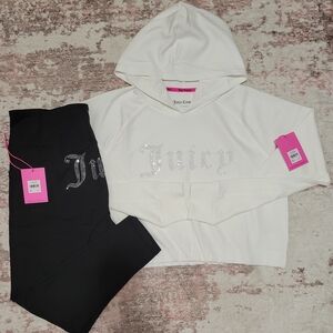 Juicy Couture Rhinestone Bubble Hem Sport Hoodie + Antracite Leggings - XL